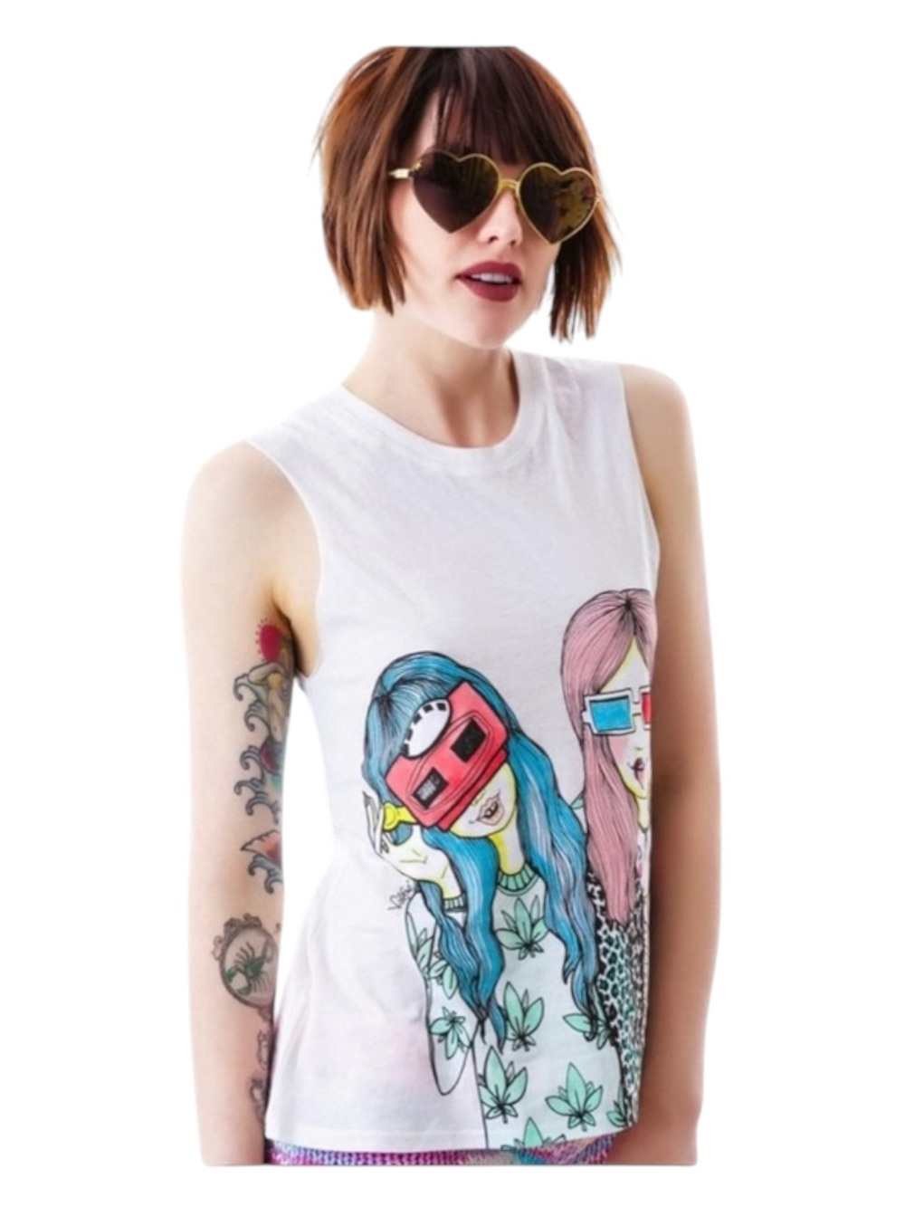 VHTF: Valfre ☻ Vision Girls Weed 3D Muscle Tee ☻ Hand Drawn Graphics ☻︎ Small - Picture 2 of 16